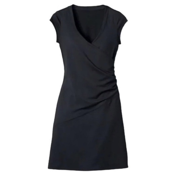 Athleta Dresses & Skirts - Athleta Black Jersey Knit Sheath Dress V-Neck Cap Sleeve SZL